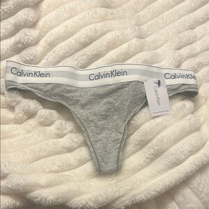 Calvin Klein Light Gray Cotton Thong with Branded Waistband